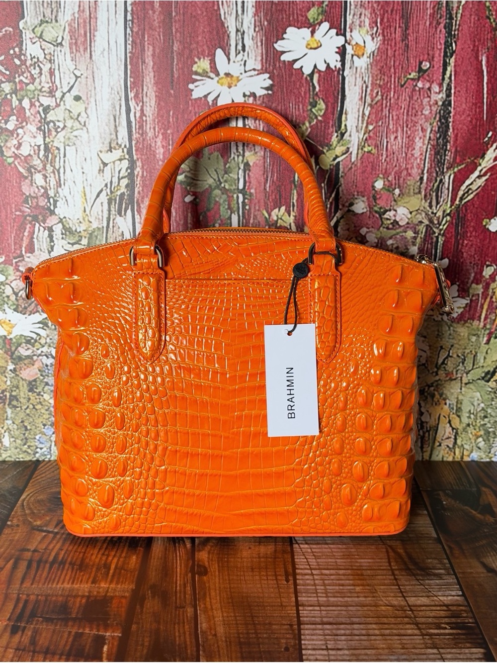 HARD TO FIND IN BRAHMIN DUXBURY MANGO ORANGE NWT FIRM $ - Picture 2 of 16